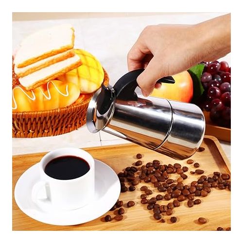  GOTOTOP Espresso Coffee Maker,100ml Stainless Steel Espresso Percolator Coffee Mocha Coffee Pot Kettle Stove Top Maker Mocha Pot for Use on Gas or Electric Stove (100ml)