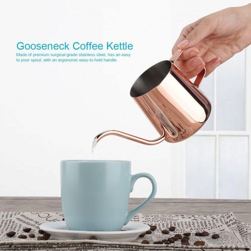  GOTOTOP 350 ML Edelstahl Teekanne Mit Schwanenhals-Kaffeekanne Schwanenhals-Drip-Kaffeemaschine Kaffee Wasserkocher Gooseneck(Rose Gold)