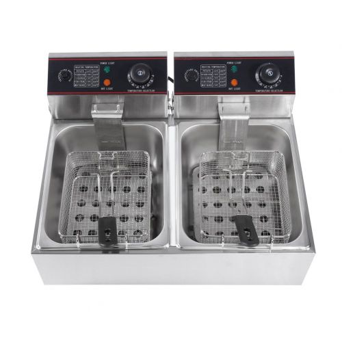  GOTOTOP Doppel Fritteuse Edelstahl Friteuse Fryer mit 2 x 6 Liter Tanks und Separate Temperaturkontrolle