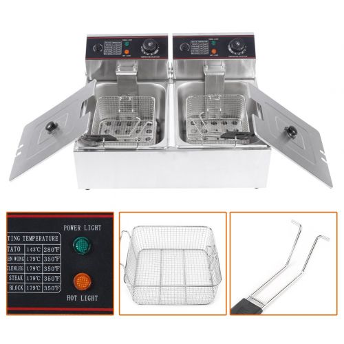  GOTOTOP Doppel Fritteuse Edelstahl Friteuse Fryer mit 2 x 6 Liter Tanks und Separate Temperaturkontrolle