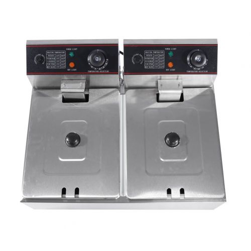  GOTOTOP Doppel Fritteuse Edelstahl Friteuse Fryer mit 2 x 6 Liter Tanks und Separate Temperaturkontrolle