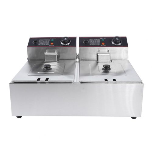  GOTOTOP Doppel Fritteuse Edelstahl Friteuse Fryer mit 2 x 6 Liter Tanks und Separate Temperaturkontrolle