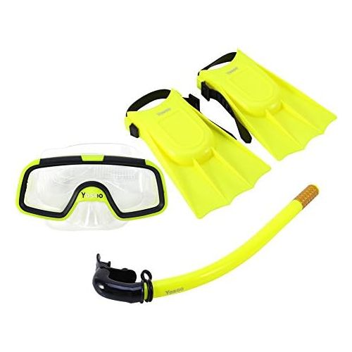  GOTOTOP Kinder Schnorchel Set, Schwimmbrille, Atemschlauch, Tauchflosse Perfekt fuer 6-10 jahrige Kinder Tauchen und Schnorcheln (Gelb)