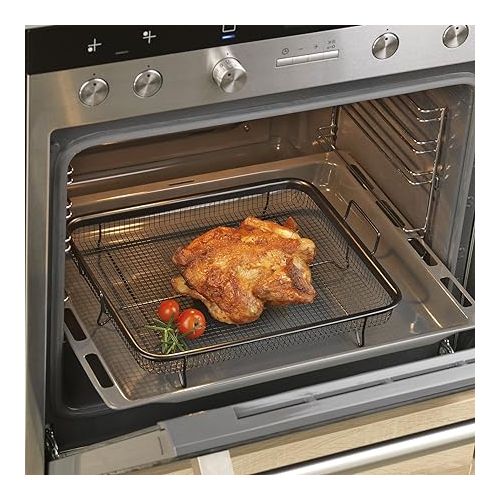  Stainless Steel Basket, Grill Tray, for Low-Fat hot air Cooking in The Oven, BPA and PFOA Free (Square, 33 x 28 x 5 cm), Aluminium