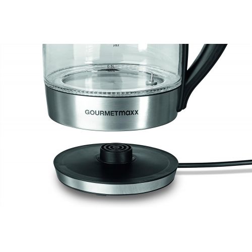 GOURMETmaxx 09861 LED Glas Wasserkocher Mit Innenbeleuchtung & Temperatureinstellung | BPA Frei | Flaches Heizelement | 1,8 Liter Fassungsvermoegen | 360 Grad | Edelstahl Teekocher