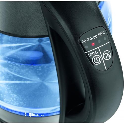  GOURMETmaxx 09861 LED Glas Wasserkocher Mit Innenbeleuchtung & Temperatureinstellung | BPA Frei | Flaches Heizelement | 1,8 Liter Fassungsvermoegen | 360 Grad | Edelstahl Teekocher