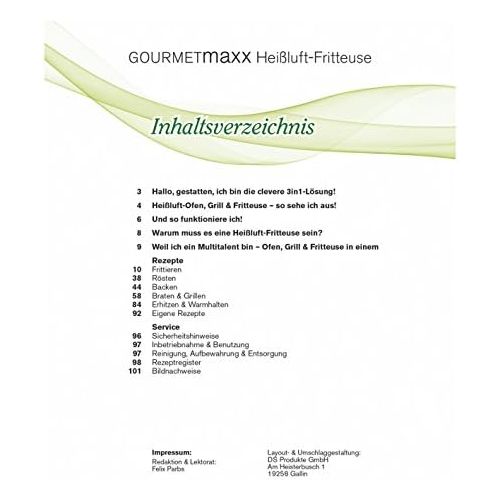  GOURMETmaxx 00181 Rezeptbuch fuer Heissluft Fritteuse, Leckere Rezeptideen