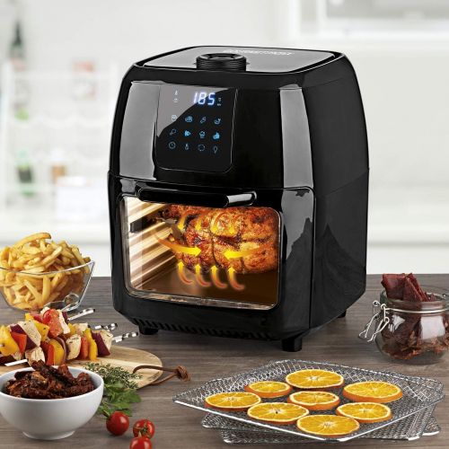  GOURMETmaxx Digitale XXL Heissluft-Fritteuse, Frittieren ohne Fett, 9 Liter Mini-Backofen mit Umluft, 1800 Watt, Hochwertiger Kunststoff/Edelstahl (Schwarz)