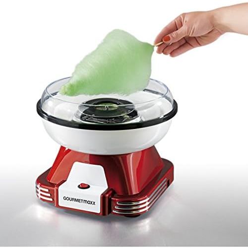  GOURMETmaxx Zuckerwattemaschine fuer Zuhause mit Zubehoer | Retro Cotton Candy Machine Nostalgie mit Zuckerwatte-Stabchen und Mess-Loeffel | Zuckerwatte fuer Kinder Party [Rot Weiss]