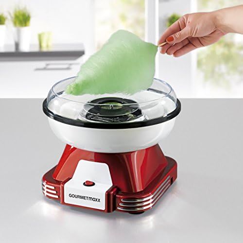  GOURMETmaxx Zuckerwattemaschine fuer Zuhause mit Zubehoer | Retro Cotton Candy Machine Nostalgie mit Zuckerwatte-Stabchen und Mess-Loeffel | Zuckerwatte fuer Kinder Party [Rot Weiss]