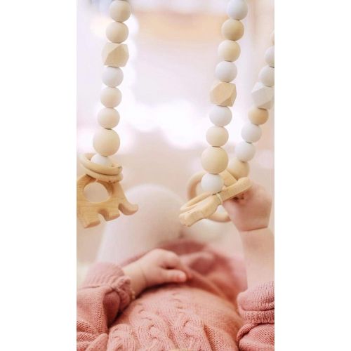  GOZYE Baby Play Activity Gym Frame with Wooden Baby Teething Mobiles & Silicone Teething Necklace for Newborn Gift(White)