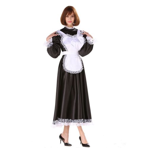  GOceBaby Sissy Girl Maid Lockable Medium Length Satin Dress Uniform Crossdresser