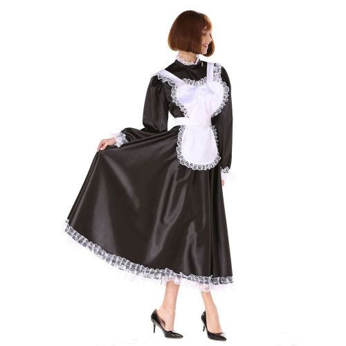  GOceBaby Sissy Girl Maid Lockable Medium Length Satin Dress Uniform Crossdresser