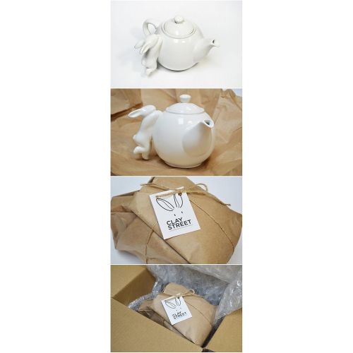  GP Natural Porcelain Teapot Original handmade Sculpt Collectible Charming Rabbit. Made by Clay street ceramic