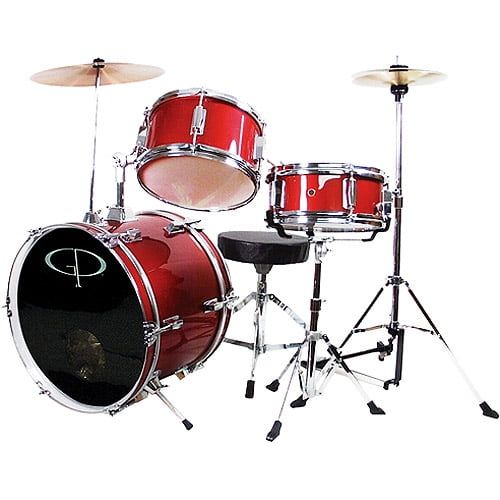  GP Percussion 3-Piece Complete Junior Drum Set, Metallic Red