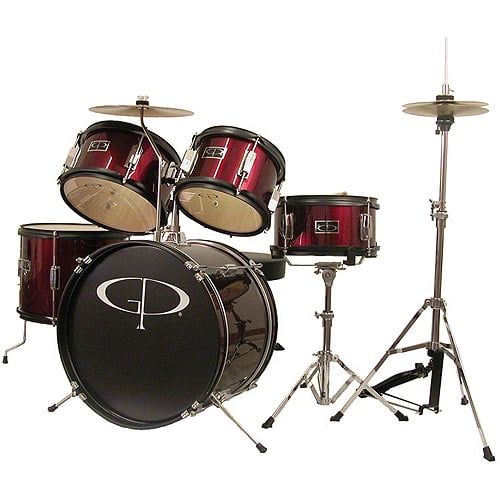  GP Percussion 5-Piece Junior Drum Set, Metallic Wine Red