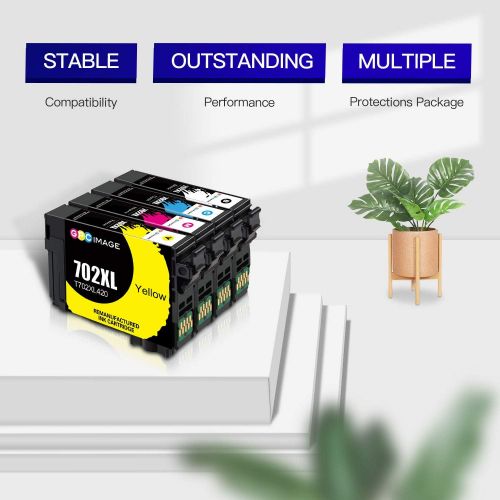  GPC Image Remanufactured Ink Cartridge Replacement for Epson 702 702XL 702 XL T702XL Compatible with Workforce Pro WF-3720 WF-3730 WF-3733 Printer Tray (Black, Cyan, Magenta, Yello
