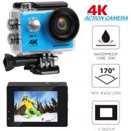 GPCT KOCASO 4K WIFI Sports Action Camera Ultra HD Waterproof DV Camera, 2” LCD Display, Supports Slow MotionTime LapseLoopDriving Record. Built-In Wi-FiHDMI, FREE Waterproof Underwa