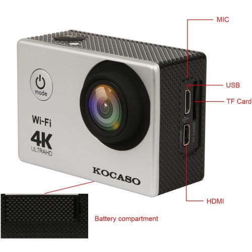  GPCT KOCASO 4K WIFI Sports Action Camera Ultra HD Waterproof DV Camera, 2” LCD Display, Supports Slow MotionTime LapseLoopDriving Record. Built-In Wi-FiHDMI, FREE Waterproof Underwa