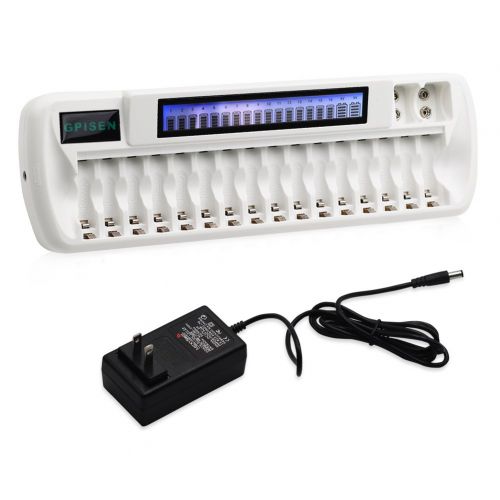  GPISEN 16+2 Bay/Slot Smart LCD Charger for NI-MH Ni-CD AA AAA Battery NI-MH Li-ion 9V Batteries