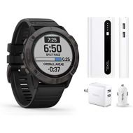 GPS City Garmin Fenix 6X Pro Solar Titanium Carbon Gray DLC with Black Band, Premium Multisport GPS Watch (010-02157-20) and Texel 10,000mAh Portable Battery Pack, Wall and Car Charger Bund