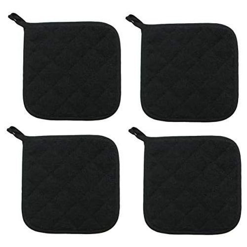  [아마존베스트]GQZLUCK 100% Cotton Pot Holders Cotton Made Machine Washable Heat Resistant Everyday Kitchen Basic Terry Pot Holder, Hot Pads, Trivet for Cooking and Baking Set of 4 (Black)