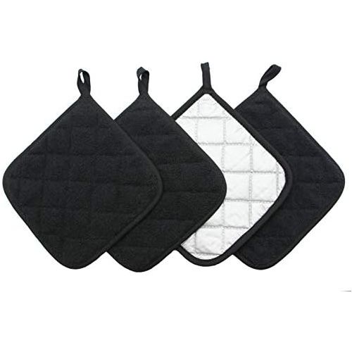  [아마존베스트]GQZLUCK 100% Cotton Pot Holders Cotton Made Machine Washable Heat Resistant Everyday Kitchen Basic Terry Pot Holder, Hot Pads, Trivet for Cooking and Baking Set of 4 (Black)