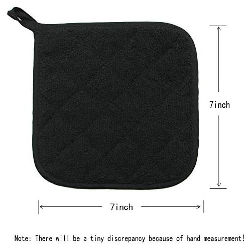  [아마존베스트]GQZLUCK 100% Cotton Pot Holders Cotton Made Machine Washable Heat Resistant Everyday Kitchen Basic Terry Pot Holder, Hot Pads, Trivet for Cooking and Baking Set of 4 (Black)