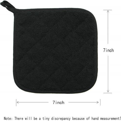  [아마존베스트]GQZLUCK 100% Cotton Pot Holders Cotton Made Machine Washable Heat Resistant Everyday Kitchen Basic Terry Pot Holder, Hot Pads, Trivet for Cooking and Baking Set of 4 (Black)