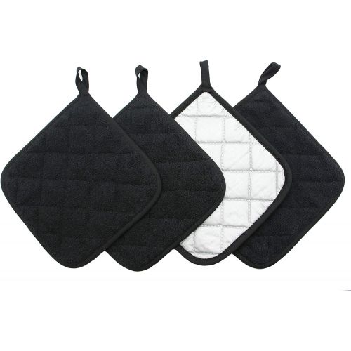  [아마존베스트]GQZLUCK 100% Cotton Pot Holders Cotton Made Machine Washable Heat Resistant Everyday Kitchen Basic Terry Pot Holder, Hot Pads, Trivet for Cooking and Baking Set of 4 (Black)