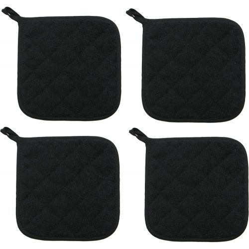  [아마존베스트]GQZLUCK 100% Cotton Pot Holders Cotton Made Machine Washable Heat Resistant Everyday Kitchen Basic Terry Pot Holder, Hot Pads, Trivet for Cooking and Baking Set of 4 (Black)