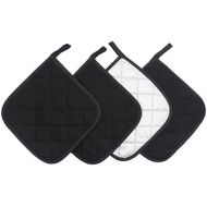 [아마존베스트]GQZLUCK 100% Cotton Heat Resistant Pot Holders, Everyday Kitchen Basic Square Solid Color Pot Holder, Multipurpose Quilted Hot Pads for Cooking and Baking Set of 4 (Black)