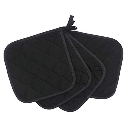  [아마존베스트]GQZLUCK 100% Cotton Heat Resistant Pot Holders, Everyday Kitchen Basic Square Solid Color Pot Holder, Multipurpose Quilted Hot Pads for Cooking and Baking Set of 4 (Black)