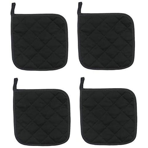  [아마존베스트]GQZLUCK 100% Cotton Heat Resistant Pot Holders, Everyday Kitchen Basic Square Solid Color Pot Holder, Multipurpose Quilted Hot Pads for Cooking and Baking Set of 4 (Black)