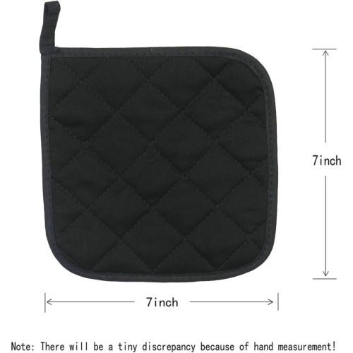  [아마존베스트]GQZLUCK 100% Cotton Heat Resistant Pot Holders, Everyday Kitchen Basic Square Solid Color Pot Holder, Multipurpose Quilted Hot Pads for Cooking and Baking Set of 4 (Black)