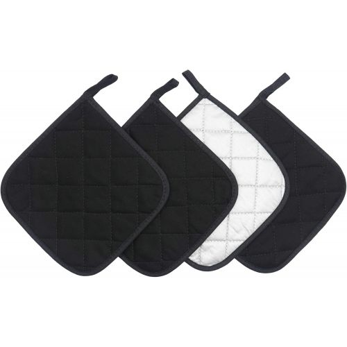  [아마존베스트]GQZLUCK 100% Cotton Heat Resistant Pot Holders, Everyday Kitchen Basic Square Solid Color Pot Holder, Multipurpose Quilted Hot Pads for Cooking and Baking Set of 4 (Black)