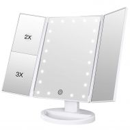 GRACELLY LED Vanity Mirror, Tri-Fold Makeup Mirror with a Dimmable Touch Screen, 21 LED Lights & 1X/2X/3X Magnifying Lens (White)