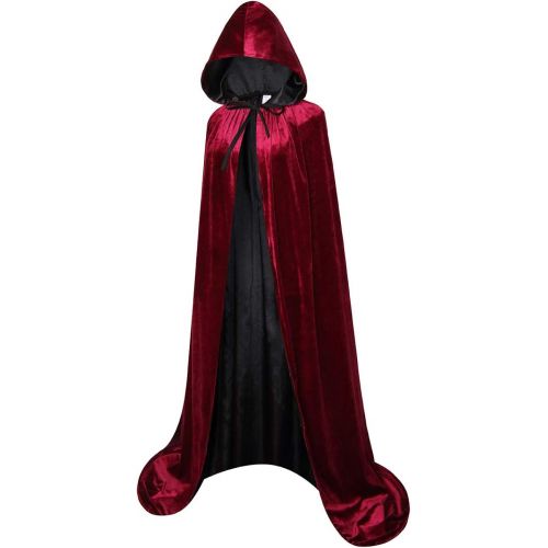  GRACIN Unisex Velvet Cloak Lined with Satin, Halloween Deluxe Medieval Costume Hooded Cape