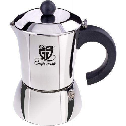  GRAEWE Espressokocher Induktion geeignet, Espressokanne aus Edelstahl fuer 6 Tassen, Klassischer Espresso Maker ohne Aluminium - 300 ml