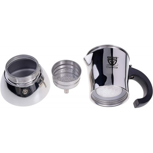  GRAEWE Espressokocher Induktion geeignet, Espressokanne aus Edelstahl fuer 6 Tassen, Klassischer Espresso Maker ohne Aluminium - 300 ml