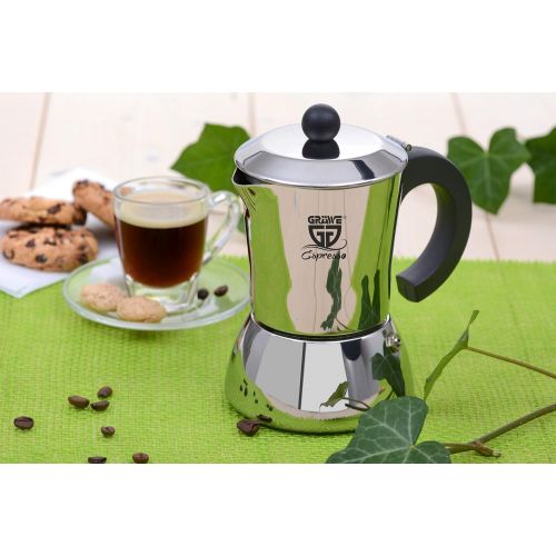  GRAEWE Espressokocher Induktion geeignet, Espressokanne aus Edelstahl fuer 6 Tassen, Klassischer Espresso Maker ohne Aluminium - 300 ml