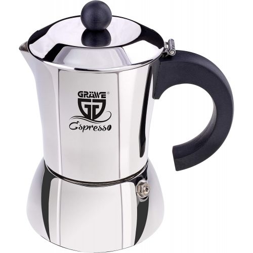  GRAEWE Espressokocher Induktion geeignet, Espressokanne aus Edelstahl fuer 4 Tassen, Klassischer Espresso Maker ohne Aluminium - 200 ml