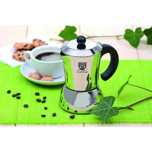  GRAEWE Espressokocher Induktion geeignet, Espressokanne aus Edelstahl fuer 4 Tassen, Klassischer Espresso Maker ohne Aluminium - 200 ml