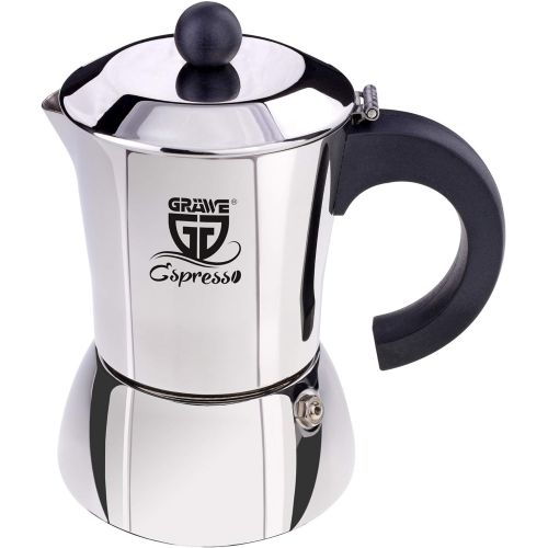  GRAEWE Espressokocher Induktion geeignet, Espressokanne aus Edelstahl fuer 10 Tassen, Klassischer Espresso Maker ohne Aluminium - 500 ml