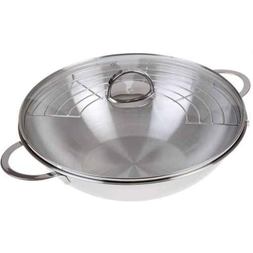  GRAEWE Edelstahl Wok 32 cm mit Glasdeckel und Ablagegitter