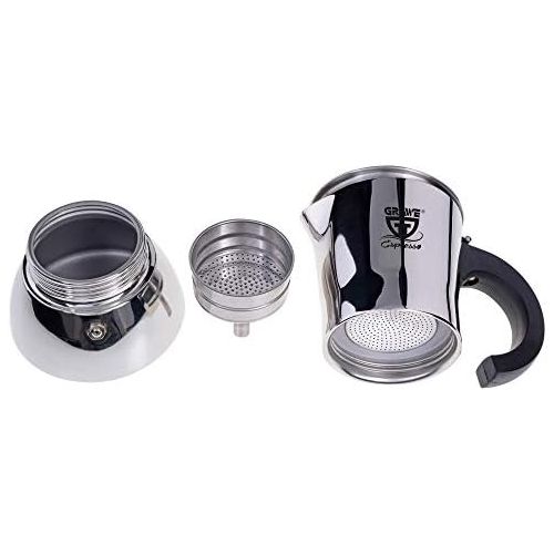  GRAEWE Espressokocher Induktion geeignet, Espressokanne aus Edelstahl fuer 4 Tassen, Klassischer Espresso Maker ohne Aluminium - 200 ml