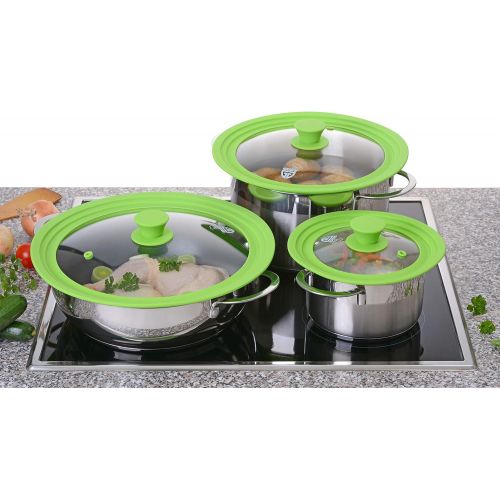  Visit the GRAEWE Store GRAEWE Universal Glass Lid Green 16-20cm for Saucepans and Pans Tempered Glass Silicone Handle with Steam Vent