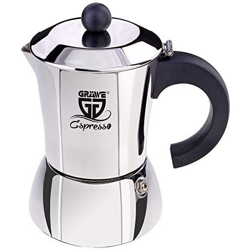  [아마존베스트]GRAEWE Grawe espresso maker, made of stainless steel (0 % aluminium), capacity approximately 200 ml or 4 small cups, also suitable for induction cookers