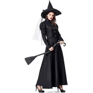GRAJTCIN Womens Wicked Witch Costume, 4 Pieces Halloween Deluxe Witchy Dress Black