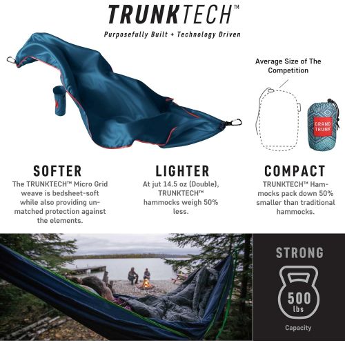  Grand Trunk Trunk Tech Double Hammock: Strong, Light, and Portable - Perfect for Outdoor Adventures, Backpacking, and Festivals